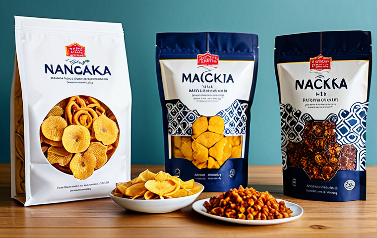 A professional studio shot showcasing an array of premium, innovatively packaged Malaysian dried food products. The focus is on unique local flavors such as crispy dried jackfruit (nangka), dried cempedak, and gourmet spicy tapioca chips (kerepek pedas), displayed artfully on a light wooden surface. Each product is in attractive, resealable, and informative packaging with a modern design incorporating subtle Malaysian patterns. Soft, diffused lighting enhances textures and vibrant colors. Safe for work, appropriate content, fully clothed (referring to the professional and non-revealing nature of the product presentation), modest, family-friendly, professional photography, high quality, sharp focus, inviting display.
