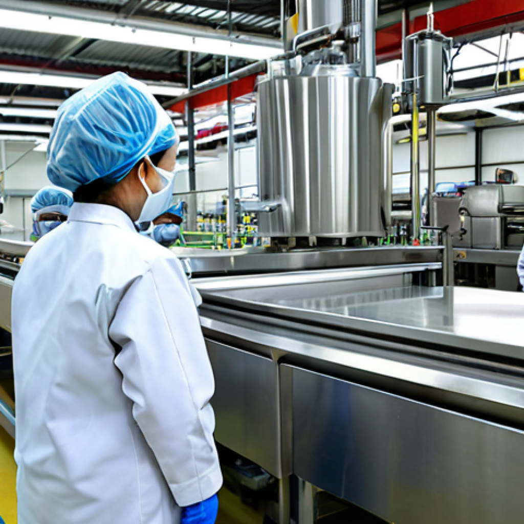Modern Kerepek Factory**
"A brightly lit, modern kerepek factory in Malaysia, showcasing a vacuum frying machine in operation, fully clothed workers in clean uniforms monitoring the process, appropriate attire, stainless steel equipment, focus on cleanliness and efficiency, safe for work, professional setting, perfect anatomy, natural proportions, high-resolution photography, family-friendly, showcasing technological advancement in food production, modest clothing."
**