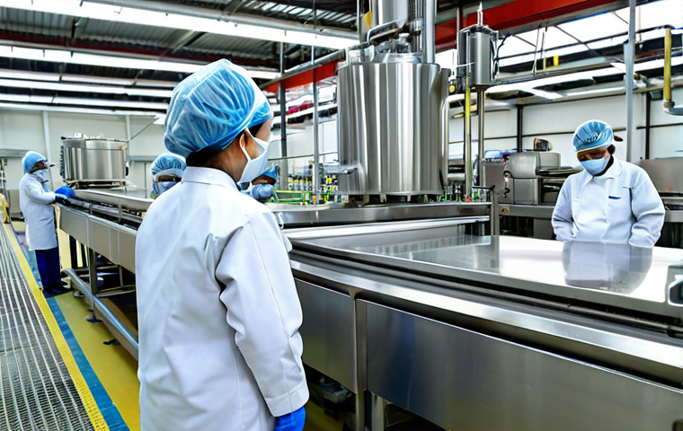 Modern Kerepek Factory**
"A brightly lit, modern kerepek factory in Malaysia, showcasing a vacuum frying machine in operation, fully clothed workers in clean uniforms monitoring the process, appropriate attire, stainless steel equipment, focus on cleanliness and efficiency, safe for work, professional setting, perfect anatomy, natural proportions, high-resolution photography, family-friendly, showcasing technological advancement in food production, modest clothing."
**
