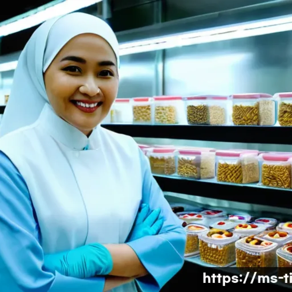건조 식품 제조에 적합한 국제 인증 - **Prompt:** A successful food entrepreneur, a Malay woman in her late 30s wearing a modern, modest b...