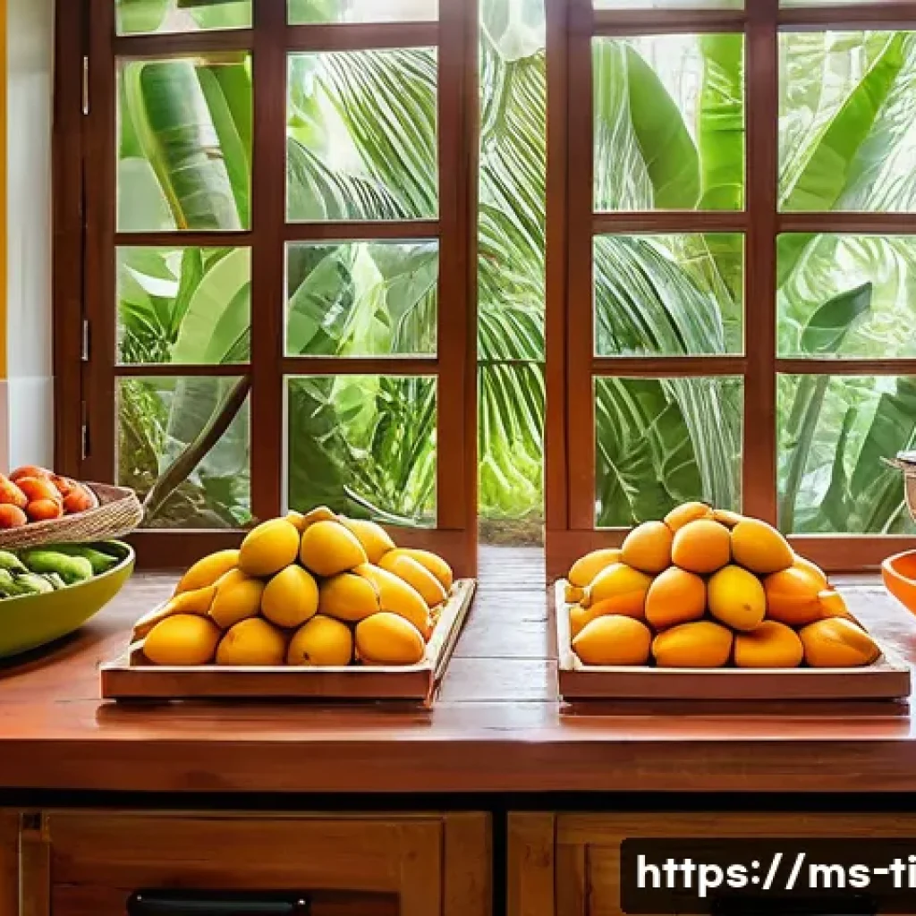 주말에 시도할 수 있는 건조 식품 제조법 - A vibrant kitchen scene showcasing a traditional Malaysian home kitchen with a wooden table filled w...