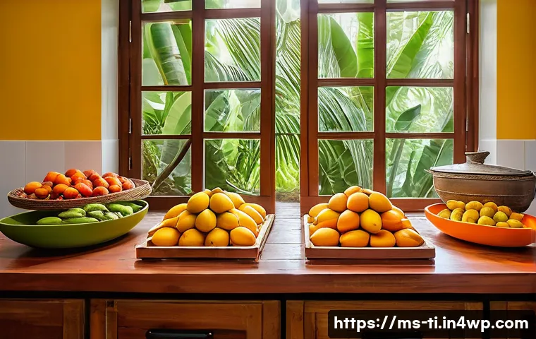 주말에 시도할 수 있는 건조 식품 제조법 - A vibrant kitchen scene showcasing a traditional Malaysian home kitchen with a wooden table filled w...
