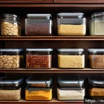 Home 22 건조 식품의 품질 개선을 위한 방법 - A well-organized Malaysian kitchen pantry shelf featuring various airtight glass and plastic contain...