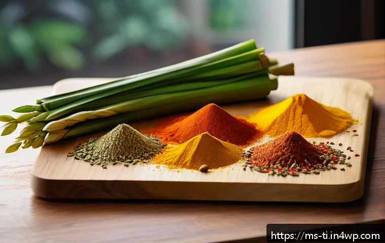 건조 식품 제조 시 주의사항 및 문제 해결 - 5 cm thickness on a wooden chopping board; the background shows traditional local spices like turmer...