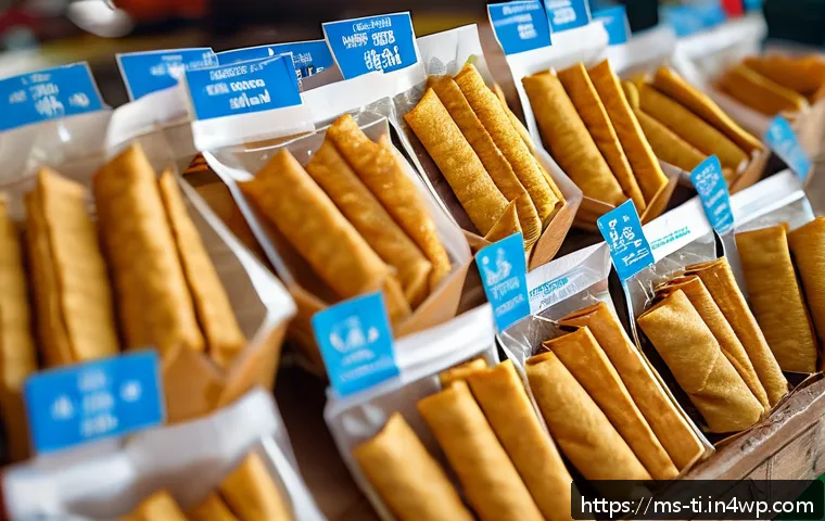 건조 식품의 품질 결정 요소 - A close-up image of a traditional Malaysian dried fish cracker (keropok ikan) display at a local mar...