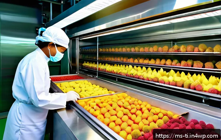 건조 식품의 최신 기술적 접근법 - A modern vacuum food drying machine in a bright, clean Malaysian factory setting, with trays of colo...